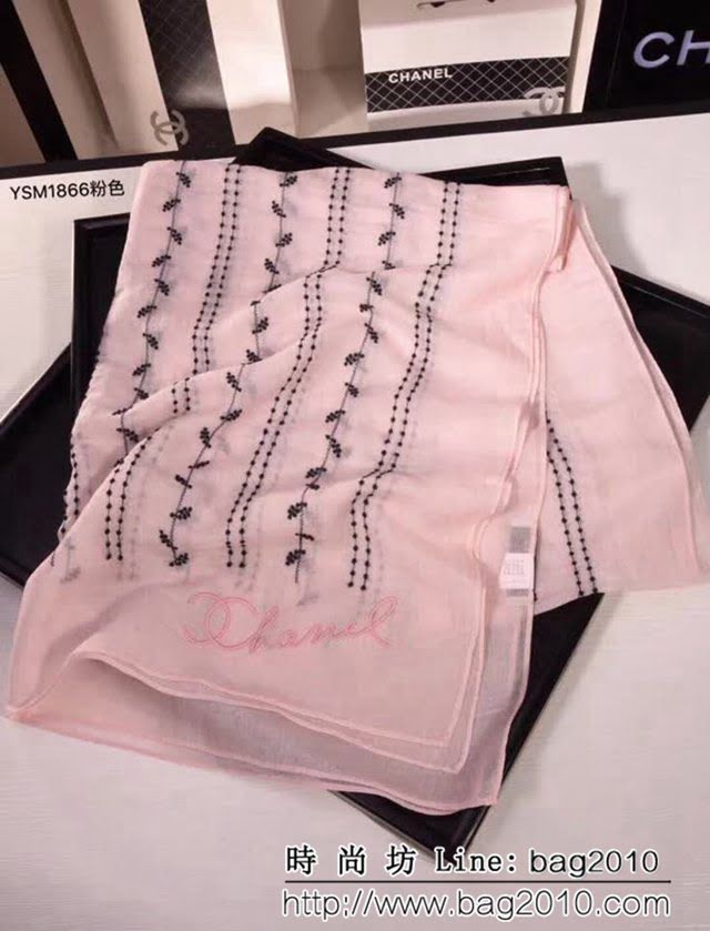 CHANEL香奈兒  2018專櫃原版 真絲羊毛刺繡長巾 YSM1866 LLWJ6393